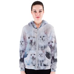 Cat Dog Cute Art Abstract Women s Zipper Hoodie by Celenk