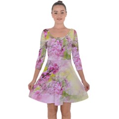 Flowers Pink Art Abstract Nature Quarter Sleeve Skater Dress by Celenk
