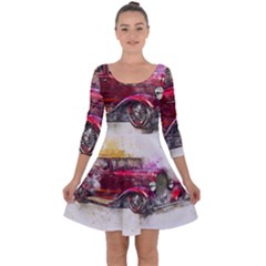 Car Old Car Art Abstract Quarter Sleeve Skater Dress by Celenk
