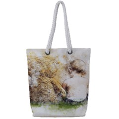 Bear Baby Sitting Art Abstract Full Print Rope Handle Tote (small) by Celenk