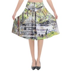 River Bridge Art Abstract Nature Flared Midi Skirt by Celenk