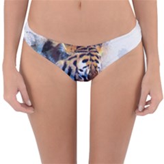 Tiger Drink Animal Art Abstract Reversible Hipster Bikini Bottoms by Celenk