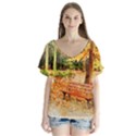 Tree Park Bench Art Abstract V-Neck Flutter Sleeve Top View1