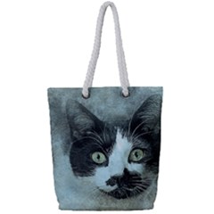 Cat Pet Art Abstract Vintage Full Print Rope Handle Tote (small) by Celenk