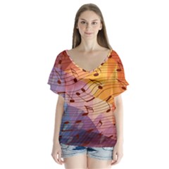 Music Notes V-neck Flutter Sleeve Top by linceazul