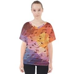 Music Notes V-neck Dolman Drape Top by linceazul