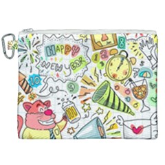 Doodle New Year Party Celebration Canvas Cosmetic Bag (xxl) by Celenk