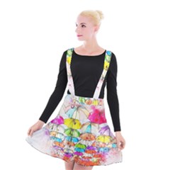 Umbrella Art Abstract Watercolor Suspender Skater Skirt by Celenk