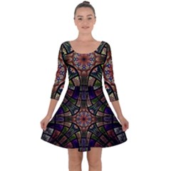 Fractal Detail Elements Pattern Quarter Sleeve Skater Dress by Celenk