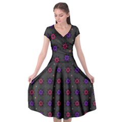 Funds Texture Pattern Color Cap Sleeve Wrap Front Dress by Celenk