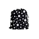 White On Black Polka Dot Pattern Drawstring Pouches (Medium)  View1