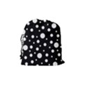 White On Black Polka Dot Pattern Drawstring Pouches (Medium)  View2