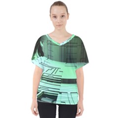 Futuristic Urban Architecture V-neck Dolman Drape Top by Celenk