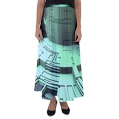Futuristic Urban Architecture Flared Maxi Skirt by Celenk