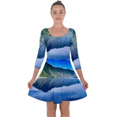 Mountain Water Landscape Nature Quarter Sleeve Skater Dress by Celenk