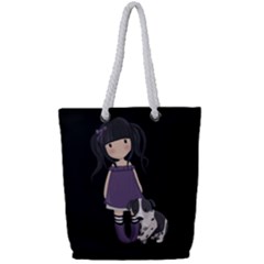Dolly Girl And Dog Full Print Rope Handle Tote (small) by Valentinaart