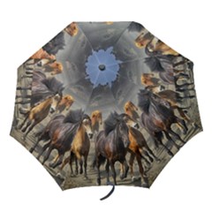Horses Stampede Nature Running Folding Umbrellas by Celenk