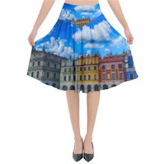 Buildings Architecture Architectural Flared Midi Skirt by Celenk