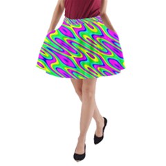 Lilac Yellow Wave Abstract Pattern A-line Pocket Skirt by Celenk