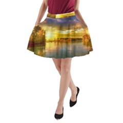 Landscape Lake Sun Sky Nature A-line Pocket Skirt by Celenk