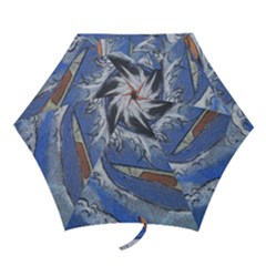 Harvard Mayfair Hokusai Chalk Wave Fuji Mini Folding Umbrellas by Celenk