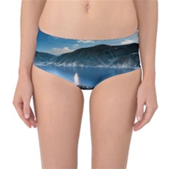 Shore Mountain Water Landscape Mid-waist Bikini Bottoms by Celenk