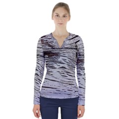 Wood Knot Fabric Texture Pattern Rough V-neck Long Sleeve Top by Celenk