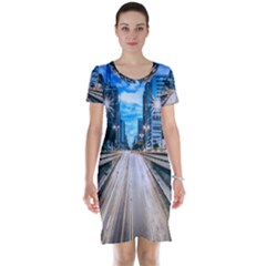 Urban Street Cityscape Modern City Short Sleeve Nightdress by Celenk