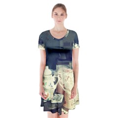 Abandonded Dollhouse Short Sleeve V-neck Flare Dress by snowwhitegirl