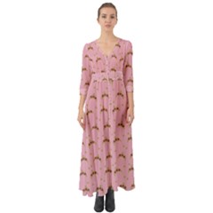 Pink Beige Hats Button Up Boho Maxi Dress by snowwhitegirl
