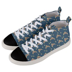 Teal Beige Hats Men s Mid-top Canvas Sneakers by snowwhitegirl