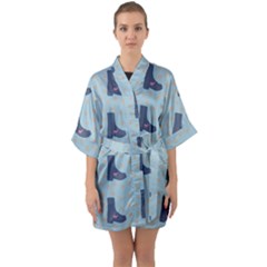 Deer Boots Teal Blue Quarter Sleeve Kimono Robe by snowwhitegirl