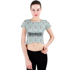 Pink Peach Grey Eggs On Teal Crew Neck Crop Top by snowwhitegirl