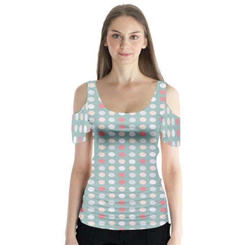 Pink Peach Grey Eggs On Teal Butterfly Sleeve Cutout Tee  by snowwhitegirl