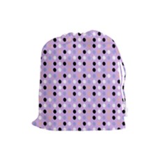 Black White Pink Blue Eggs On Violet Drawstring Pouches (large)  by snowwhitegirl