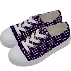 Peach Purple Eggs On Navy Blue Kids  Low Top Canvas Sneakers by snowwhitegirl