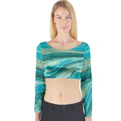 Mint,gold,marble,nature,stone,pattern,modern,chic,elegant,beautiful,trendy Long Sleeve Crop Top by NouveauDesign