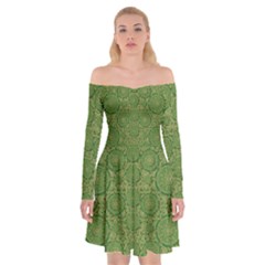 Stars In The Wooden Forest Night In Green Off Shoulder Skater Dress by pepitasart