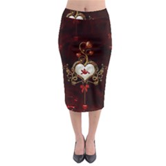 Wonderful Hearts With Dove Midi Pencil Skirt by FantasyWorld7