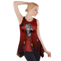 Funny, Cute Parrot With Butterflies Side Drop Tank Tunic by FantasyWorld7