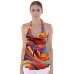 Abstract Colorful Background Wavy Babydoll Tankini Top by Nexatart
