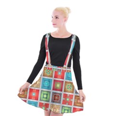 Tiles Pattern Background Colorful Suspender Skater Skirt by Nexatart