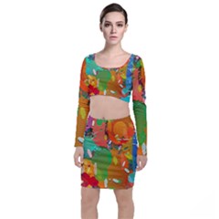 Background Colorful Abstract Long Sleeve Crop Top & Bodycon Skirt Set by Nexatart
