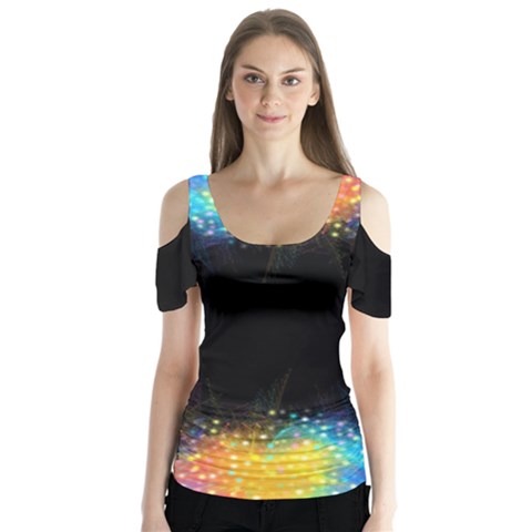 Frame Border Feathery Blurs Design Butterfly Sleeve Cutout Tee  by Nexatart