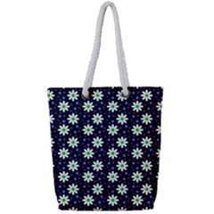 Daisy Dots Navy Blue Full Print Rope Handle Tote (small) by snowwhitegirl