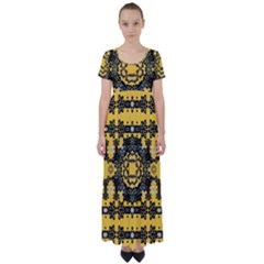 Ornate Circulate Is Festive In A Flower Wreath Decorative High Waist Short Sleeve Maxi Dress by pepitasart