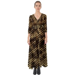 Honeycomb Beehive Nature Button Up Boho Maxi Dress by Nexatart