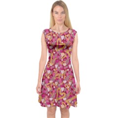 Pale Violet Red Love Heart Shapes Capsleeve Midi Dress by PattyVilleDesigns
