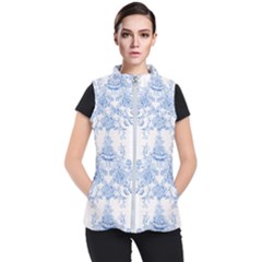 Beautiful,pale Blue,floral,shabby Chic,pattern Women s Puffer Vest by NouveauDesign