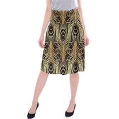 Gold, Black,peacock Pattern,art Nouveau,vintage,belle Epoque,chic,elegant,peacock Feather,beautiful Midi Beach Skirt by NouveauDesign